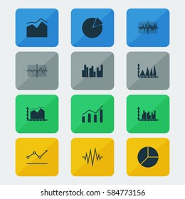 Set Of Graphs, Diagrams And Statistics Icons. Premium Quality Symbol Collection. Icons Can Be Used For Web, App And UI Design.