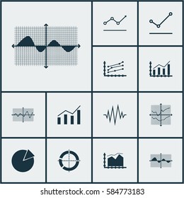 Set Of Graphs, Diagrams And Statistics Icons. Premium Quality Symbol Collection. Icons Can Be Used For Web, App And UI Design.