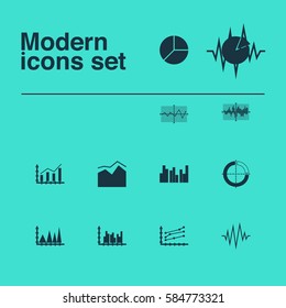 Set Of Graphs, Diagrams And Statistics Icons. Premium Quality Symbol Collection. Icons Can Be Used For Web, App And UI Design.