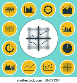 Set Of Graphs, Diagrams And Statistics Icons. Premium Quality Symbol Collection. Icons Can Be Used For Web, App And UI Design.