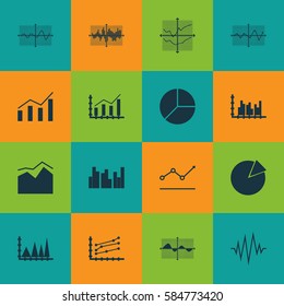 Set Of Graphs, Diagrams And Statistics Icons. Premium Quality Symbol Collection. Icons Can Be Used For Web, App And UI Design.