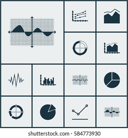 Set Of Graphs, Diagrams And Statistics Icons. Premium Quality Symbol Collection. Icons Can Be Used For Web, App And UI Design.
