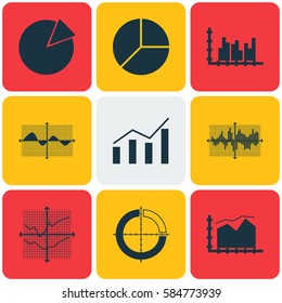 Set Of Graphs, Diagrams And Statistics Icons. Premium Quality Symbol Collection. Icons Can Be Used For Web, App And UI Design.