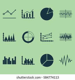 Set Of Graphs, Diagrams And Statistics Icons. Premium Quality Symbol Collection. Icons Can Be Used For Web, App And UI Design.