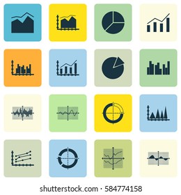 Set Of Graphs, Diagrams And Statistics Icons. Premium Quality Symbol Collection. Icons Can Be Used For Web, App And UI Design.