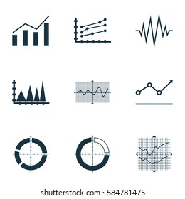 Set Of Graphs, Diagrams And Statistics Icons. Premium Quality Symbol Collection. Icons Can Be Used For Web, App And UI Design.