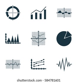 Set Of Graphs, Diagrams And Statistics Icons. Premium Quality Symbol Collection. Icons Can Be Used For Web, App And UI Design.