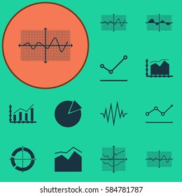 Set Of Graphs, Diagrams And Statistics Icons. Premium Quality Symbol Collection. Icons Can Be Used For Web, App And UI Design.