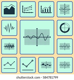 Set Of Graphs, Diagrams And Statistics Icons. Premium Quality Symbol Collection. Icons Can Be Used For Web, App And UI Design.