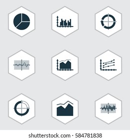 Set Of Graphs, Diagrams And Statistics Icons. Premium Quality Symbol Collection. Icons Can Be Used For Web, App And UI Design.