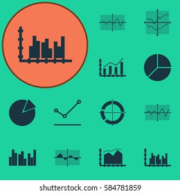 Set Of Graphs, Diagrams And Statistics Icons. Premium Quality Symbol Collection. Icons Can Be Used For Web, App And UI Design.