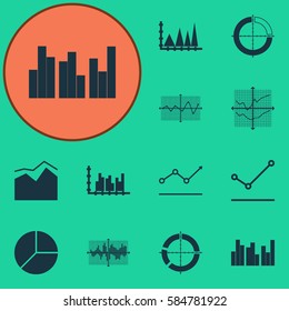 Set Of Graphs, Diagrams And Statistics Icons. Premium Quality Symbol Collection. Icons Can Be Used For Web, App And UI Design.