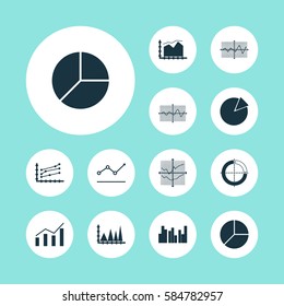 Set Of Graphs, Diagrams And Statistics Icons. Premium Quality Symbol Collection. Icons Can Be Used For Web, App And UI Design.