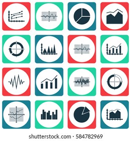 Set Of Graphs, Diagrams And Statistics Icons. Premium Quality Symbol Collection. Icons Can Be Used For Web, App And UI Design.