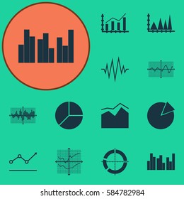 Set Of Graphs, Diagrams And Statistics Icons. Premium Quality Symbol Collection. Icons Can Be Used For Web, App And UI Design.