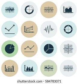 Set Of Graphs, Diagrams And Statistics Icons. Premium Quality Symbol Collection. Icons Can Be Used For Web, App And UI Design.