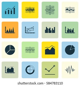 Set Of Graphs, Diagrams And Statistics Icons. Premium Quality Symbol Collection. Icons Can Be Used For Web, App And UI Design.