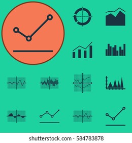 Set Of Graphs, Diagrams And Statistics Icons. Premium Quality Symbol Collection. Icons Can Be Used For Web, App And UI Design.