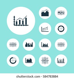 Set Of Graphs, Diagrams And Statistics Icons. Premium Quality Symbol Collection. Icons Can Be Used For Web, App And UI Design.