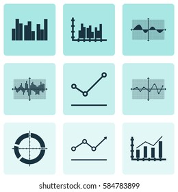Set Of Graphs, Diagrams And Statistics Icons. Premium Quality Symbol Collection. Icons Can Be Used For Web, App And UI Design.