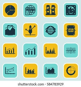 Set Of Graphs, Diagrams And Statistics Icons. Premium Quality Symbol Collection. Icons Can Be Used For Web, App And UI Design.