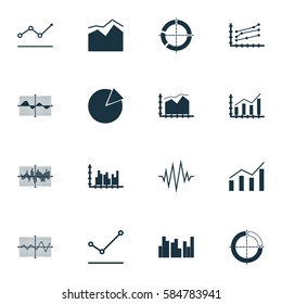 Set Of Graphs, Diagrams And Statistics Icons. Premium Quality Symbol Collection. Icons Can Be Used For Web, App And UI Design.