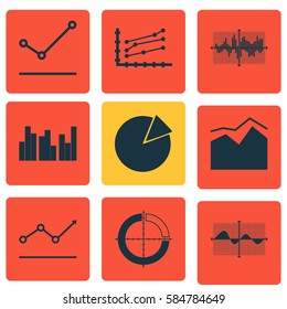 Set Of Graphs, Diagrams And Statistics Icons. Premium Quality Symbol Collection. Icons Can Be Used For Web, App And UI Design.