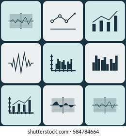 Set Of Graphs, Diagrams And Statistics Icons. Premium Quality Symbol Collection. Icons Can Be Used For Web, App And UI Design.