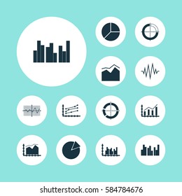 Set Of Graphs, Diagrams And Statistics Icons. Premium Quality Symbol Collection. Icons Can Be Used For Web, App And UI Design.