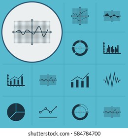Set Of Graphs, Diagrams And Statistics Icons. Premium Quality Symbol Collection. Icons Can Be Used For Web, App And UI Design.