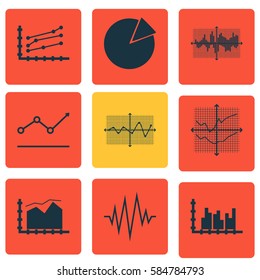 Set Of Graphs, Diagrams And Statistics Icons. Premium Quality Symbol Collection. Icons Can Be Used For Web, App And UI Design.