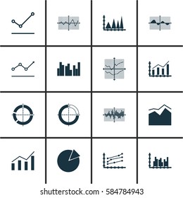 Set Of Graphs, Diagrams And Statistics Icons. Premium Quality Symbol Collection. Icons Can Be Used For Web, App And UI Design.