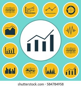 Set Of Graphs, Diagrams And Statistics Icons. Premium Quality Symbol Collection. Icons Can Be Used For Web, App And UI Design.