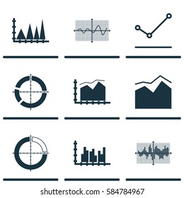 Set Of Graphs, Diagrams And Statistics Icons. Premium Quality Symbol Collection. Icons Can Be Used For Web, App And UI Design.