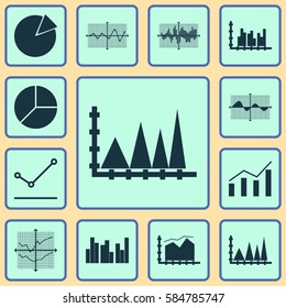Set Of Graphs, Diagrams And Statistics Icons. Premium Quality Symbol Collection. Icons Can Be Used For Web, App And UI Design.