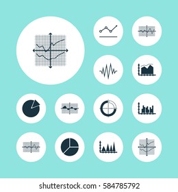 Set Of Graphs, Diagrams And Statistics Icons. Premium Quality Symbol Collection. Icons Can Be Used For Web, App And UI Design.