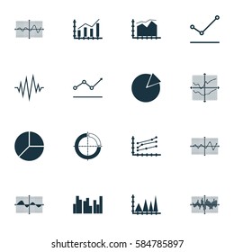 Set Of Graphs, Diagrams And Statistics Icons. Premium Quality Symbol Collection. Icons Can Be Used For Web, App And UI Design.