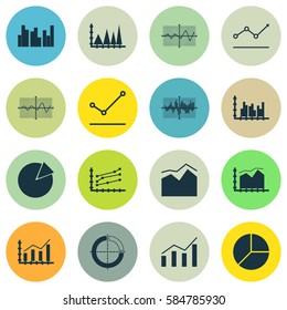 Set Of Graphs, Diagrams And Statistics Icons. Premium Quality Symbol Collection. Icons Can Be Used For Web, App And UI Design.