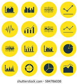 Set Of Graphs, Diagrams And Statistics Icons. Premium Quality Symbol Collection. Icons Can Be Used For Web, App And UI Design.