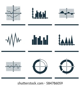 Set Of Graphs, Diagrams And Statistics Icons. Premium Quality Symbol Collection. Icons Can Be Used For Web, App And UI Design.