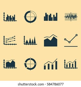 Set Of Graphs, Diagrams And Statistics Icons. Premium Quality Symbol Collection. Icons Can Be Used For Web, App And UI Design.