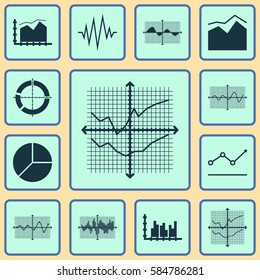 Set Of Graphs, Diagrams And Statistics Icons. Premium Quality Symbol Collection. Icons Can Be Used For Web, App And UI Design.