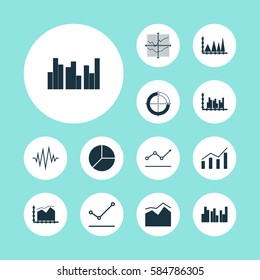 Set Of Graphs, Diagrams And Statistics Icons. Premium Quality Symbol Collection. Icons Can Be Used For Web, App And UI Design.