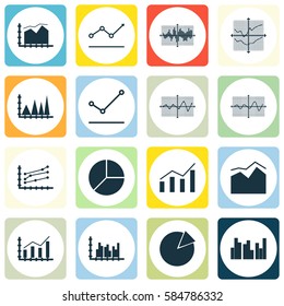 Set Of Graphs, Diagrams And Statistics Icons. Premium Quality Symbol Collection. Icons Can Be Used For Web, App And UI Design.