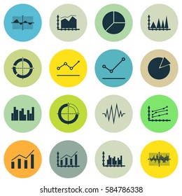 Set Of Graphs, Diagrams And Statistics Icons. Premium Quality Symbol Collection. Icons Can Be Used For Web, App And UI Design.