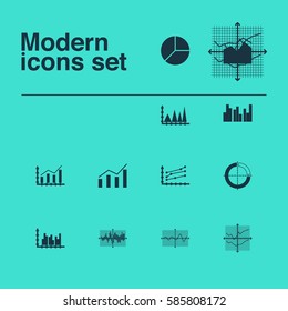 Set Of Graphs, Diagrams And Statistics Icons. Premium Quality Symbol Collection. Icons Can Be Used For Web, App And UI Design.