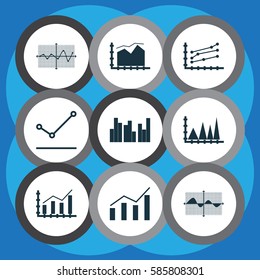 Set Of Graphs, Diagrams And Statistics Icons. Premium Quality Symbol Collection. Icons Can Be Used For Web, App And UI Design.