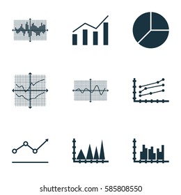 Set Of Graphs, Diagrams And Statistics Icons. Premium Quality Symbol Collection. Icons Can Be Used For Web, App And UI Design.