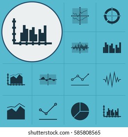 Set Of Graphs, Diagrams And Statistics Icons. Premium Quality Symbol Collection. Icons Can Be Used For Web, App And UI Design.