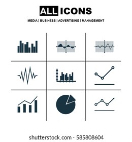 Set Of Graphs, Diagrams And Statistics Icons. Premium Quality Symbol Collection. Icons Can Be Used For Web, App And UI Design.